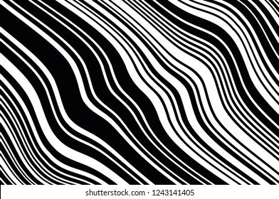 Abstract pattern. Texture with wavy, curves lines. Optical art background. Wave design black and white. Digital image with a psychedelic stripes. Vector illustration