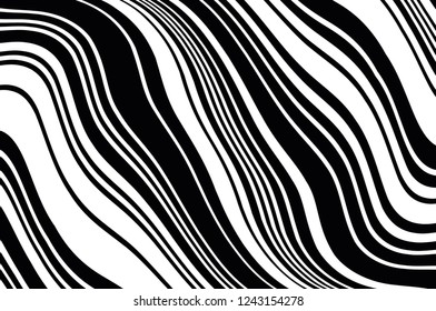 Abstract pattern. Texture with wavy, curves lines. Optical art background. Wave design black and white. Digital image with a psychedelic stripes. Vector illustration 