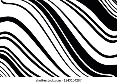 Abstract pattern. Texture with wavy, curves lines. Optical art background. Wave design black and white. Digital image with a psychedelic stripes. Vector illustration 
