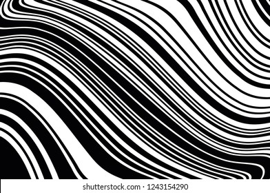 Abstract pattern. Texture with wavy, curves lines. Optical art background. Wave design black and white. Digital image with a psychedelic stripes. Vector illustration 