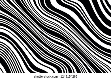 Abstract pattern. Texture with wavy, curves lines. Optical art background. Wave design black and white. Digital image with a psychedelic stripes. Vector illustration 
