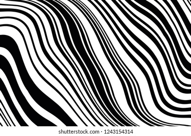 Abstract pattern. Texture with wavy, curves lines. Optical art background. Wave design black and white. Digital image with a psychedelic stripes. Vector illustration 