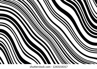 Abstract pattern. Texture with wavy, curves lines. Optical art background. Wave design black and white. Digital image with a psychedelic stripes. Vector illustration 