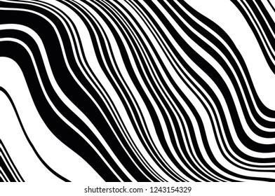 Abstract pattern. Texture with wavy, curves lines. Optical art background. Wave design black and white. Digital image with a psychedelic stripes. Vector illustration 