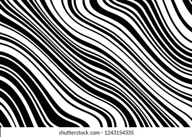 Abstract pattern. Texture with wavy, curves lines. Optical art background. Wave design black and white. Digital image with a psychedelic stripes. Vector illustration 