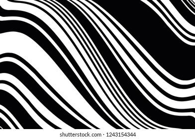 Abstract pattern. Texture with wavy, curves lines. Optical art background. Wave design black and white. Digital image with a psychedelic stripes. Vector illustration 