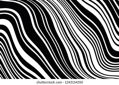 Abstract pattern. Texture with wavy, curves lines. Optical art background. Wave design black and white. Digital image with a psychedelic stripes. Vector illustration 