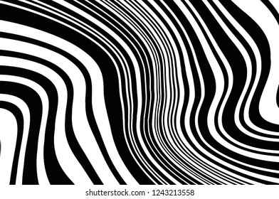 Abstract pattern. Texture with wavy, curves lines. Optical art background. Wave design black and white. Digital image with a psychedelic stripes. Vector illustration