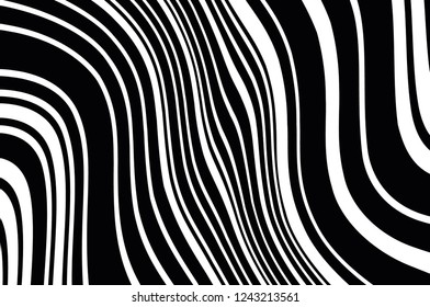 Abstract pattern. Texture with wavy, curves lines. Optical art background. Wave design black and white. Digital image with a psychedelic stripes. Vector illustration