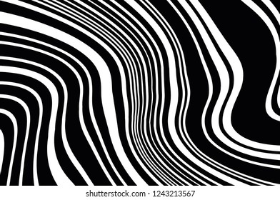 Abstract pattern. Texture with wavy, curves lines. Optical art background. Wave design black and white. Digital image with a psychedelic stripes. Vector illustration