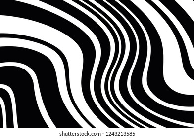 Abstract pattern. Texture with wavy, curves lines. Optical art background. Wave design black and white. Digital image with a psychedelic stripes. Vector illustration