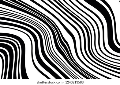 Abstract pattern. Texture with wavy, curves lines. Optical art background. Wave design black and white. Digital image with a psychedelic stripes. Vector illustration