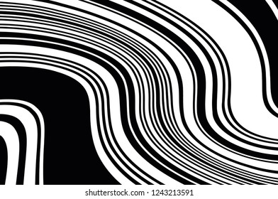 Abstract pattern. Texture with wavy, curves lines. Optical art background. Wave design black and white. Digital image with a psychedelic stripes. Vector illustration