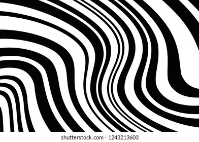 Abstract pattern. Texture with wavy, curves lines. Optical art background. Wave design black and white. Digital image with a psychedelic stripes. Vector illustration