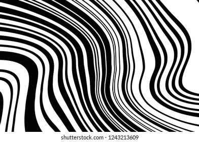 Abstract pattern. Texture with wavy, curves lines. Optical art background. Wave design black and white. Digital image with a psychedelic stripes. Vector illustration