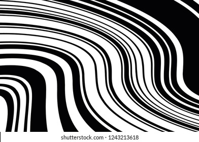 Abstract pattern. Texture with wavy, curves lines. Optical art background. Wave design black and white. Digital image with a psychedelic stripes. Vector illustration