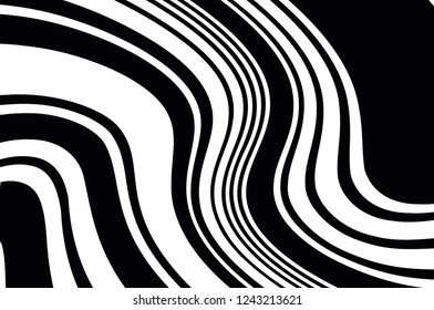 Abstract pattern. Texture with wavy, curves lines. Optical art background. Wave design black and white. Digital image with a psychedelic stripes. Vector illustration