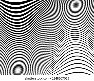 Abstract pattern. Texture with wavy, curves lines. Optical art background. Wave design black and white. Digital image with a psychedelic stripes. Vector illustration  