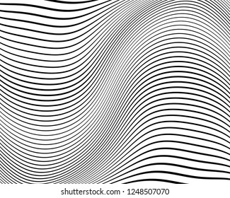 Abstract pattern. Texture with wavy, curves lines. Optical art background. Wave design black and white. Digital image with a psychedelic stripes. Vector illustration  