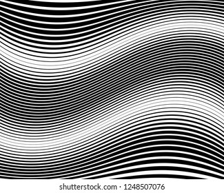 Abstract pattern. Texture with wavy, curves lines. Optical art background. Wave design black and white. Digital image with a psychedelic stripes. Vector illustration  