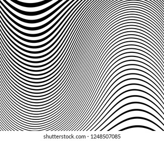 Abstract pattern. Texture with wavy, curves lines. Optical art background. Wave design black and white. Digital image with a psychedelic stripes. Vector illustration  