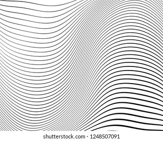 Abstract pattern. Texture with wavy, curves lines. Optical art background. Wave design black and white. Digital image with a psychedelic stripes. Vector illustration  