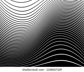 Abstract pattern. Texture with wavy, curves lines. Optical art background. Wave design black and white. Digital image with a psychedelic stripes. Vector illustration  