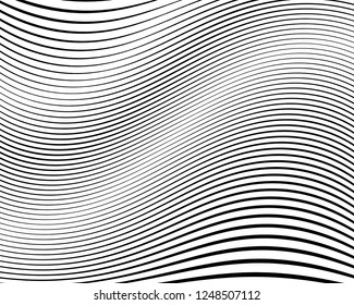 Abstract pattern. Texture with wavy, curves lines. Optical art background. Wave design black and white. Digital image with a psychedelic stripes. Vector illustration   