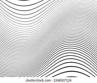 Abstract pattern. Texture with wavy, curves lines. Optical art background. Wave design black and white. Digital image with a psychedelic stripes. Vector illustration  