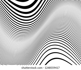 Abstract pattern. Texture with wavy, curves lines. Optical art background. Wave design black and white. Digital image with a psychedelic stripes. Vector illustration