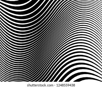 Abstract pattern. Texture with wavy, curves lines. Optical art background. Wave design black and white. Digital image with a psychedelic stripes. Vector illustration