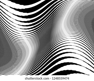 Abstract pattern. Texture with wavy, curves lines. Optical art background. Wave design black and white. Digital image with a psychedelic stripes. Vector illustration