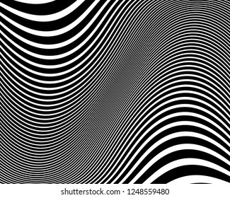Abstract pattern. Texture with wavy, curves lines. Optical art background. Wave design black and white. Digital image with a psychedelic stripes. Vector illustration