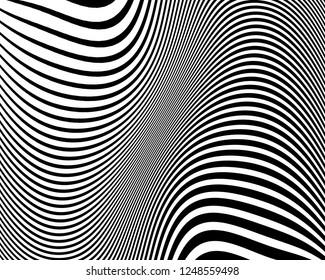 Abstract pattern. Texture with wavy, curves lines. Optical art background. Wave design black and white. Digital image with a psychedelic stripes. Vector illustration