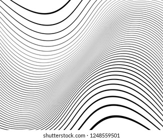 Abstract pattern. Texture with wavy, curves lines. Optical art background. Wave design black and white. Digital image with a psychedelic stripes. Vector illustration