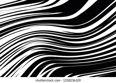 Abstract pattern. Texture with wavy, curves lines. Optical art background. Wave design black and white. Digital image with a psychedelic stripes. Vector illustration  
