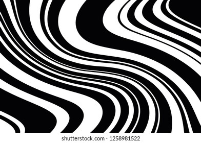 Abstract pattern. Texture with wavy, curves lines. Optical art background. Wave design black and white. Digital image with a psychedelic stripes. Vector illustration  