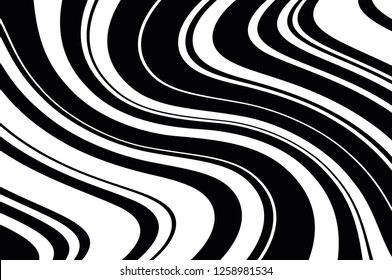 Abstract pattern. Texture with wavy, curves lines. Optical art background. Wave design black and white. Digital image with a psychedelic stripes. Vector illustration  