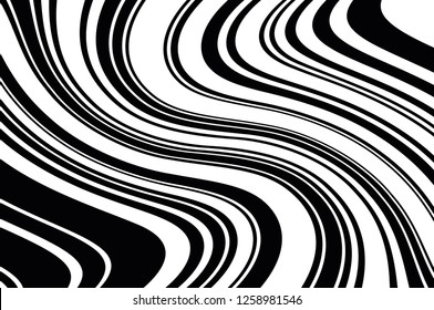 Abstract pattern. Texture with wavy, curves lines. Optical art background. Wave design black and white. Digital image with a psychedelic stripes. Vector illustration  