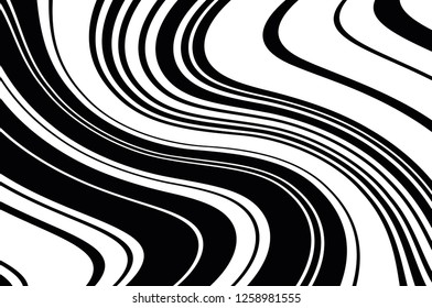 Abstract pattern. Texture with wavy, curves lines. Optical art background. Wave design black and white. Digital image with a psychedelic stripes. Vector illustration  