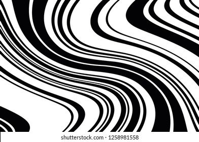 Abstract pattern. Texture with wavy, curves lines. Optical art background. Wave design black and white. Digital image with a psychedelic stripes. Vector illustration  