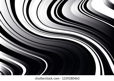 Abstract pattern. Texture with wavy, curves lines. Optical art background. Wave design black and white. Digital image with a psychedelic stripes. Vector illustration  