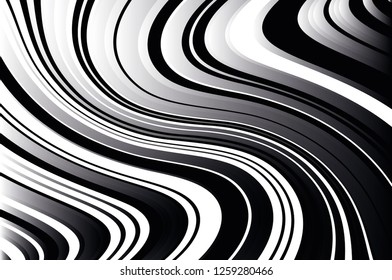 Abstract pattern. Texture with wavy, curves lines. Optical art background. Wave design black and white. Digital image with a psychedelic stripes. Vector illustration  