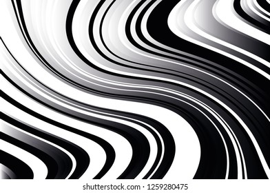 Abstract pattern. Texture with wavy, curves lines. Optical art background. Wave design black and white. Digital image with a psychedelic stripes. Vector illustration  