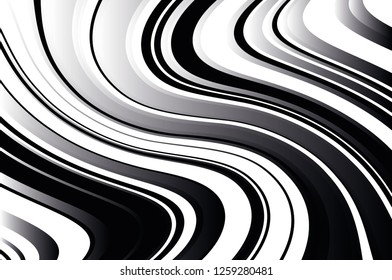 Abstract pattern. Texture with wavy, curves lines. Optical art background. Wave design black and white. Digital image with a psychedelic stripes. Vector illustration  