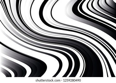 Abstract pattern. Texture with wavy, curves lines. Optical art background. Wave design black and white. Digital image with a psychedelic stripes. Vector illustration  