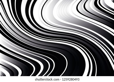 Abstract pattern. Texture with wavy, curves lines. Optical art background. Wave design black and white. Digital image with a psychedelic stripes. Vector illustration  