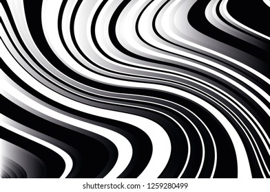 Abstract pattern. Texture with wavy, curves lines. Optical art background. Wave design black and white. Digital image with a psychedelic stripes. Vector illustration  