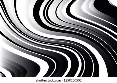 Abstract pattern. Texture with wavy, curves lines. Optical art background. Wave design black and white. Digital image with a psychedelic stripes. Vector illustration  