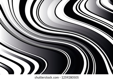 Abstract pattern. Texture with wavy, curves lines. Optical art background. Wave design black and white. Digital image with a psychedelic stripes. Vector illustration  